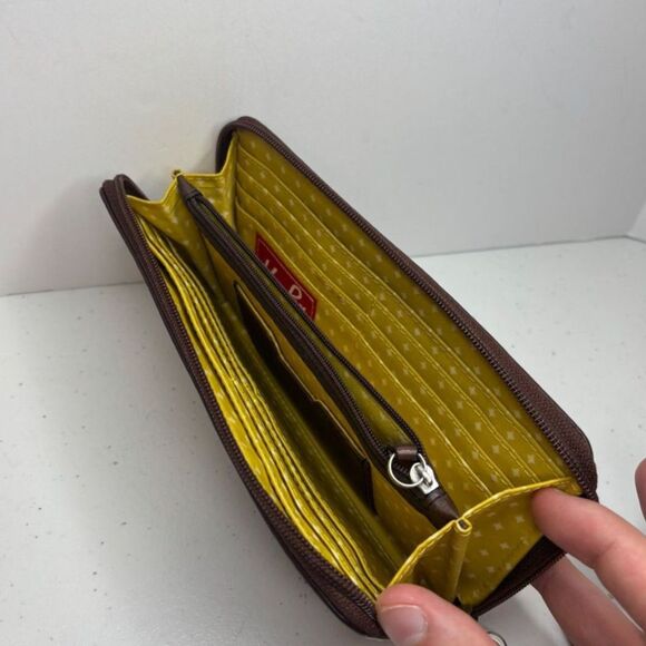 Fossil Key Per Red Yellow Floral Coated Canvas Card Zip Wallet Vintage - Picture 7 of 10